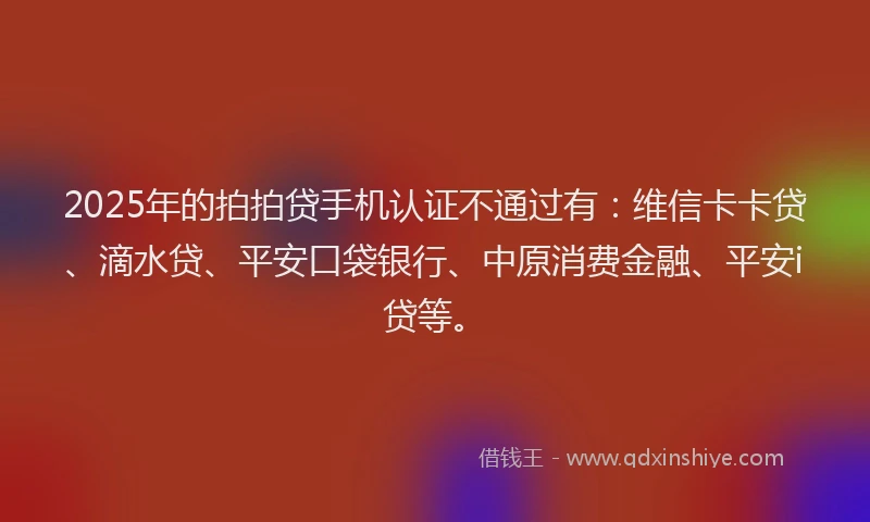 2025年的拍拍贷手机认证不通过有：维信卡卡贷、滴水贷、平安口袋银行、中原消费金融、平安i贷等。