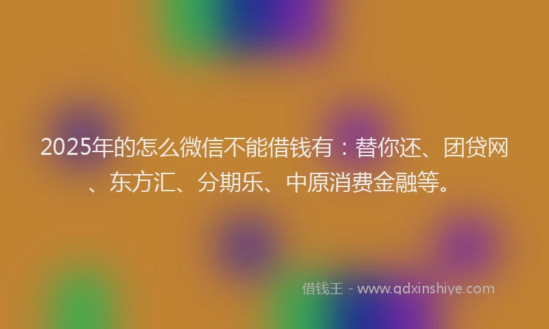 2025年的怎么微信不能借钱有：替你还、团贷网、东方汇、分期乐、中原消费金融等。