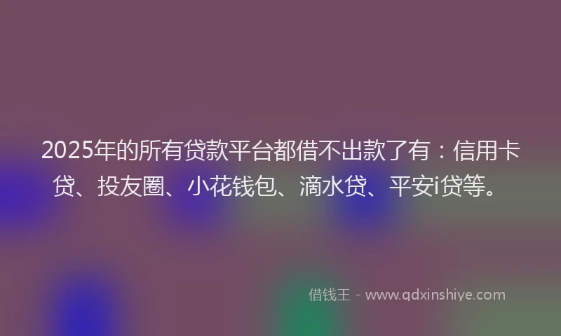 2025年的所有贷款平台都借不出款了有：信用卡贷、投友圈、小花钱包、滴水贷、平安i贷等。