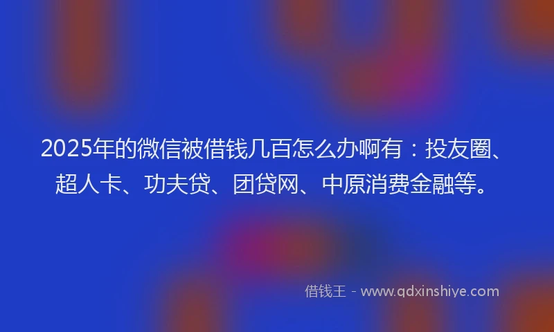 2025年的微信被借钱几百怎么办啊有：投友圈、超人卡、功夫贷、团贷网、中原消费金融等。