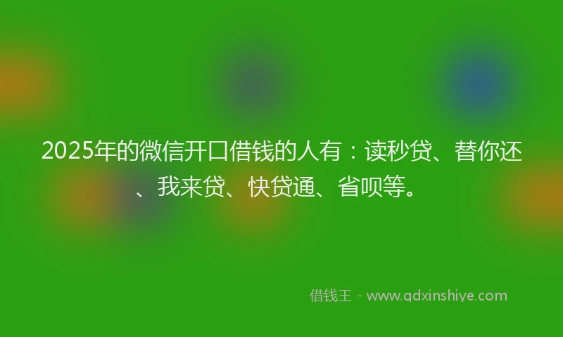 2025年的微信开口借钱的人有：读秒贷、替你还、我来贷、快贷通、省呗等。