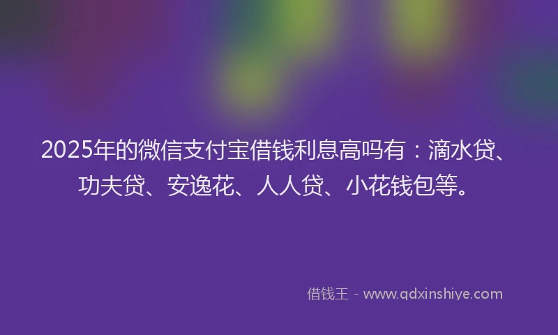 2025年的微信支付宝借钱利息高吗有：滴水贷、功夫贷、安逸花、人人贷、小花钱包等。