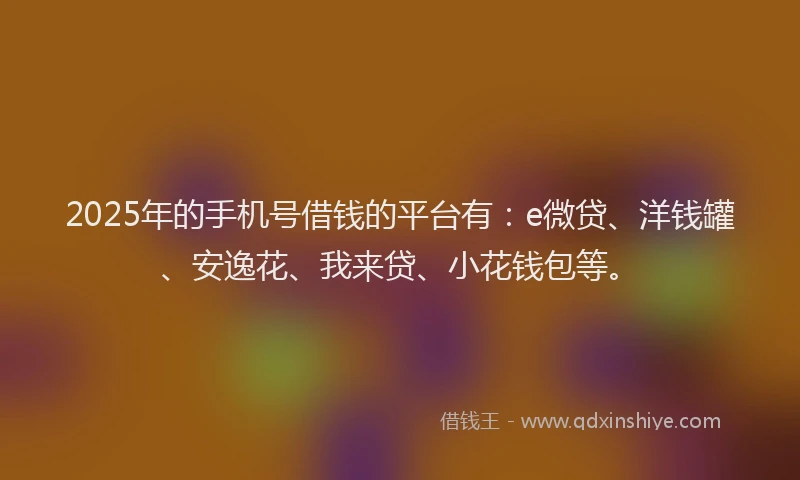 2025年的手机号借钱的平台有：e微贷、洋钱罐、安逸花、我来贷、小花钱包等。