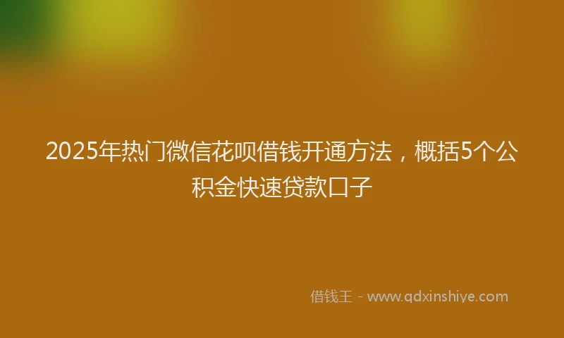 2025年热门微信花呗借钱开通方法，概括5个公积金快速贷款口子