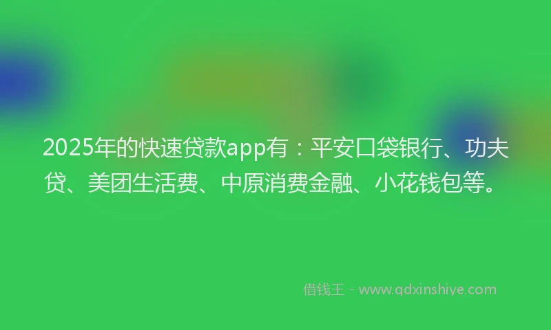2025年的快速贷款app有：平安口袋银行、功夫贷、美团生活费、中原消费金融、小花钱包等。