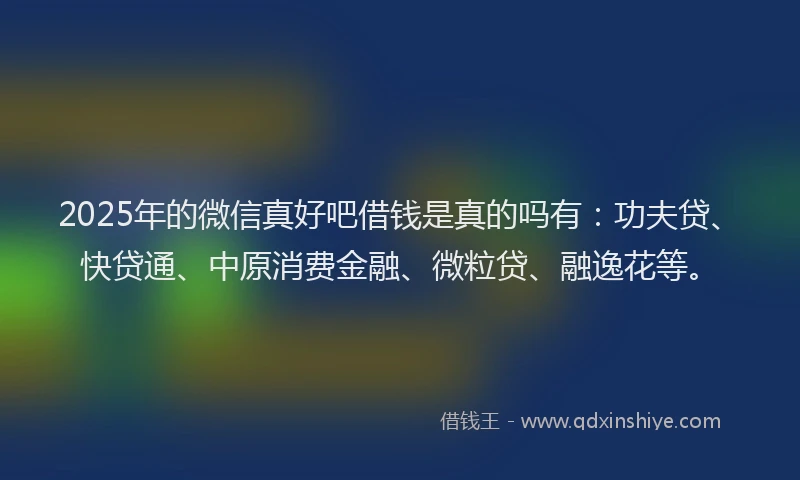 2025年的微信真好吧借钱是真的吗有：功夫贷、快贷通、中原消费金融、微粒贷、融逸花等。