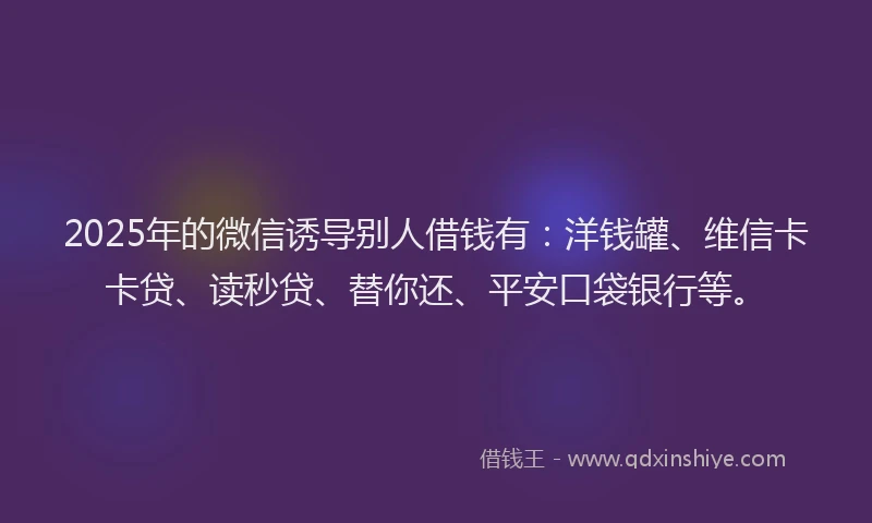 2025年的微信诱导别人借钱有：洋钱罐、维信卡卡贷、读秒贷、替你还、平安口袋银行等。