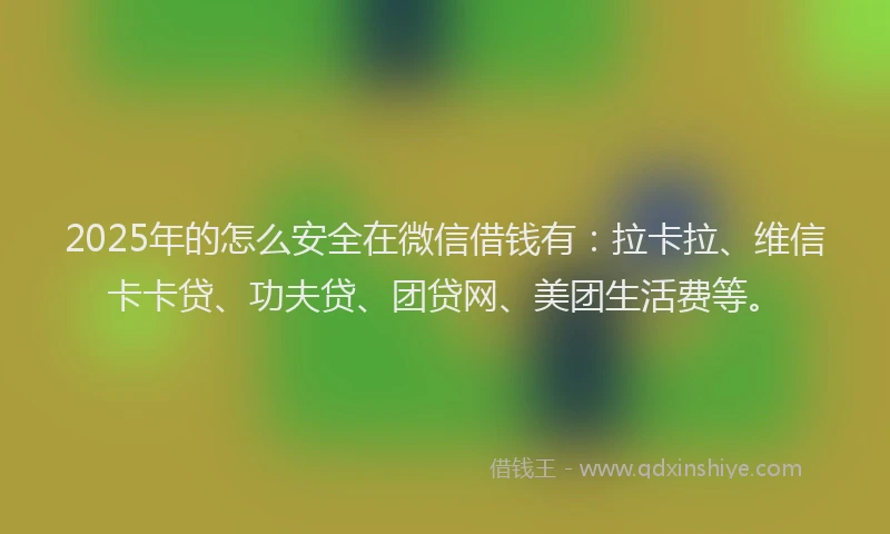 2025年的怎么安全在微信借钱有：拉卡拉、维信卡卡贷、功夫贷、团贷网、美团生活费等。