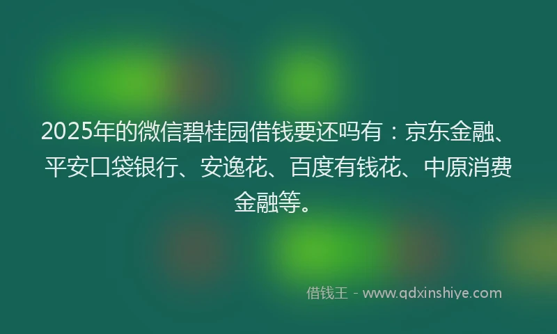 2025年的微信碧桂园借钱要还吗有：京东金融、平安口袋银行、安逸花、百度有钱花、中原消费金融等。
