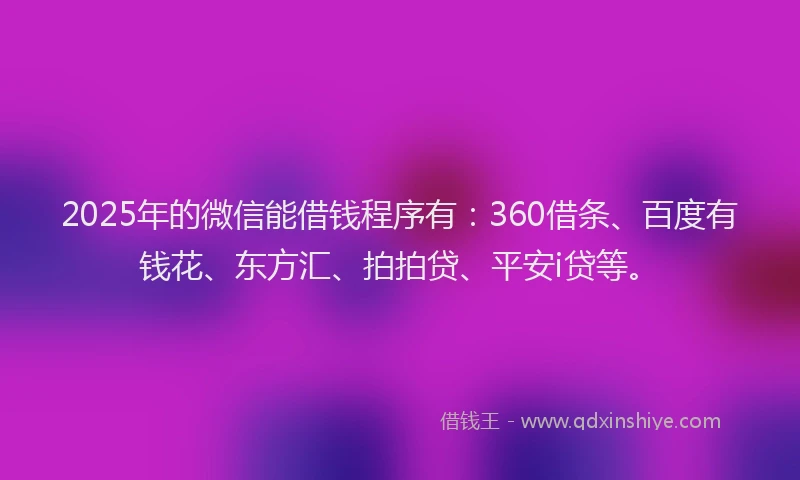 2025年的微信能借钱程序有：360借条、百度有钱花、东方汇、拍拍贷、平安i贷等。
