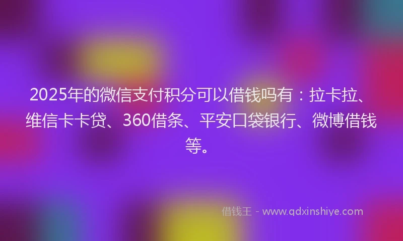 2025年的微信支付积分可以借钱吗有：拉卡拉、维信卡卡贷、360借条、平安口袋银行、微博借钱等。