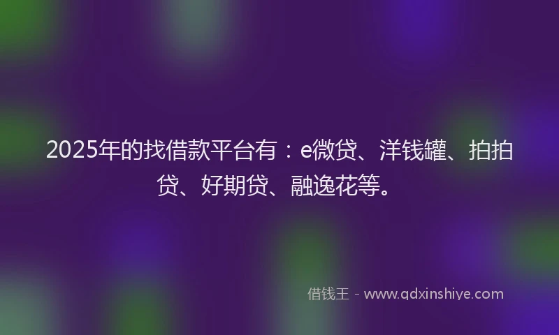 2025年的找借款平台有：e微贷、洋钱罐、拍拍贷、好期贷、融逸花等。