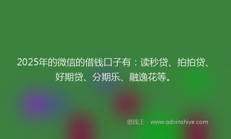 2025年的微信的借钱口子有：读秒贷、拍拍贷、好期贷、分期乐、融逸花等。