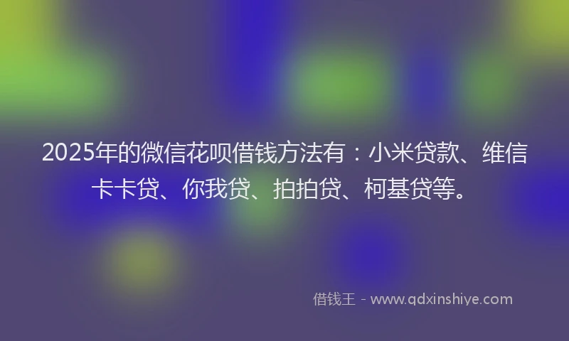 2025年的微信花呗借钱方法有：小米贷款、维信卡卡贷、你我贷、拍拍贷、柯基贷等。