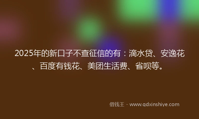 2025年的新口子不查征信的有：滴水贷、安逸花、百度有钱花、美团生活费、省呗等。