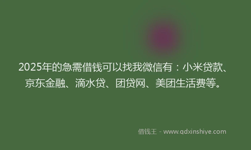 2025年的急需借钱可以找我微信有：小米贷款、京东金融、滴水贷、团贷网、美团生活费等。