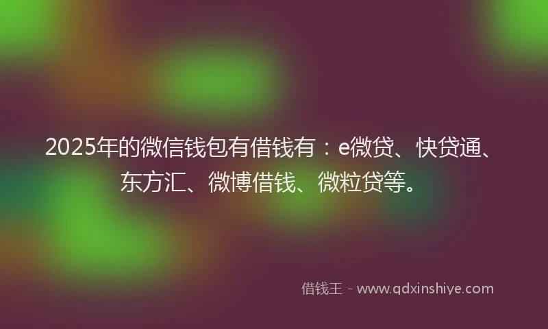 2025年的微信钱包有借钱有：e微贷、快贷通、东方汇、微博借钱、微粒贷等。