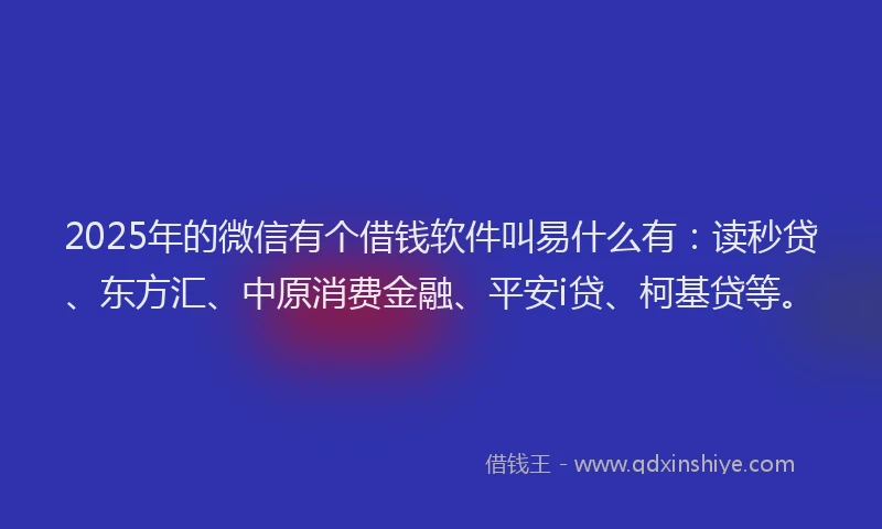2025年的微信有个借钱软件叫易什么有：读秒贷、东方汇、中原消费金融、平安i贷、柯基贷等。