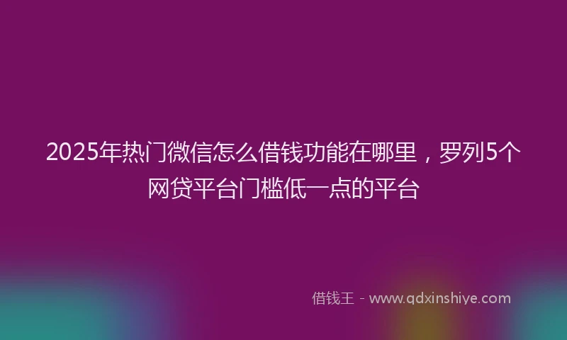2025年热门微信怎么借钱功能在哪里，罗列5个网贷平台门槛低一点的平台