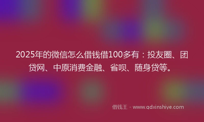 2025年的微信怎么借钱借100多有：投友圈、团贷网、中原消费金融、省呗、随身贷等。