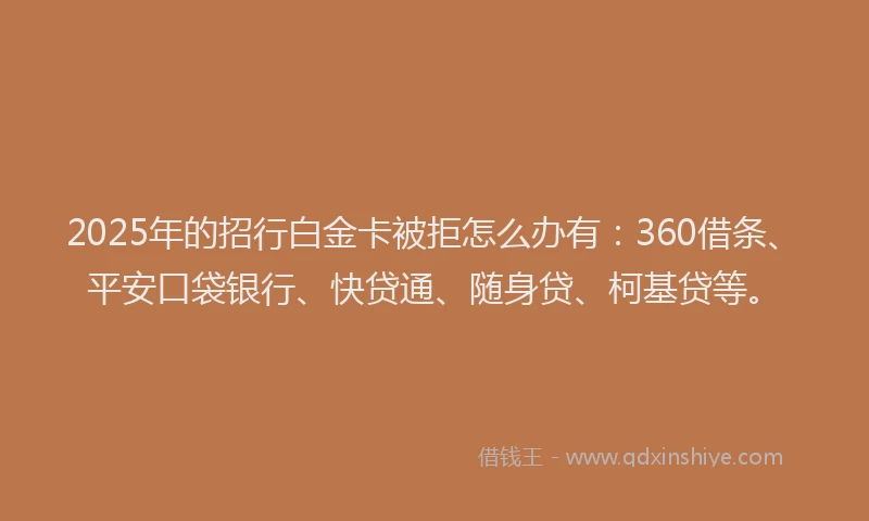 2025年的招行白金卡被拒怎么办有：360借条、平安口袋银行、快贷通、随身贷、柯基贷等。