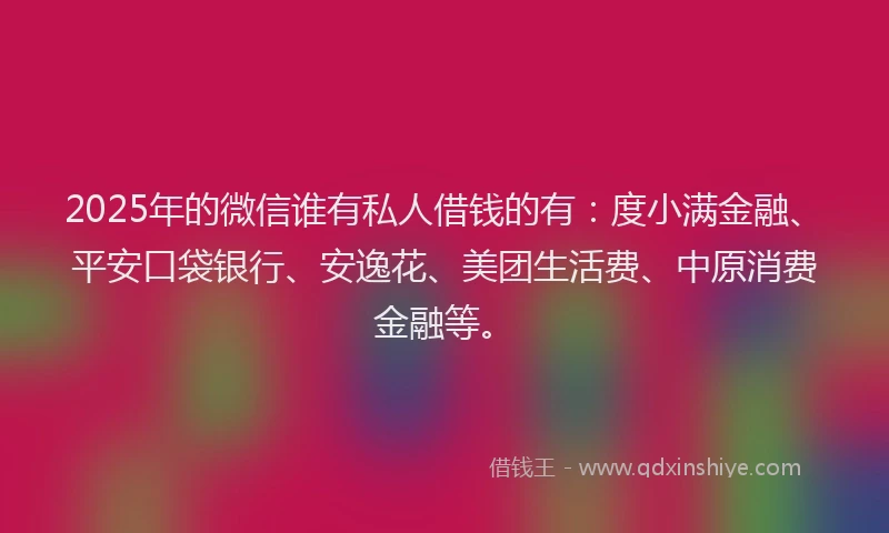 2025年的微信谁有私人借钱的有：度小满金融、平安口袋银行、安逸花、美团生活费、中原消费金融等。