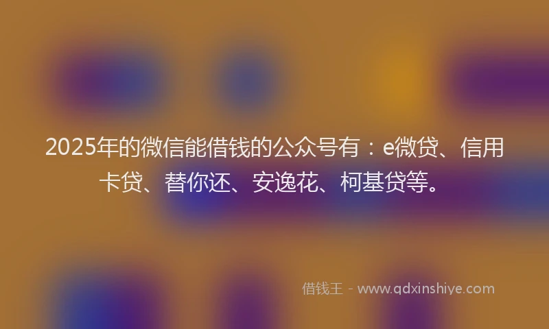 2025年的微信能借钱的公众号有：e微贷、信用卡贷、替你还、安逸花、柯基贷等。