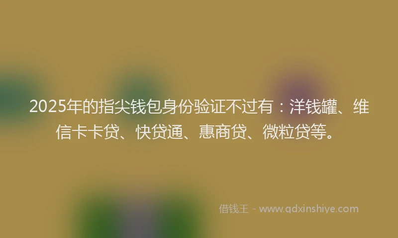 2025年的指尖钱包身份验证不过有：洋钱罐、维信卡卡贷、快贷通、惠商贷、微粒贷等。