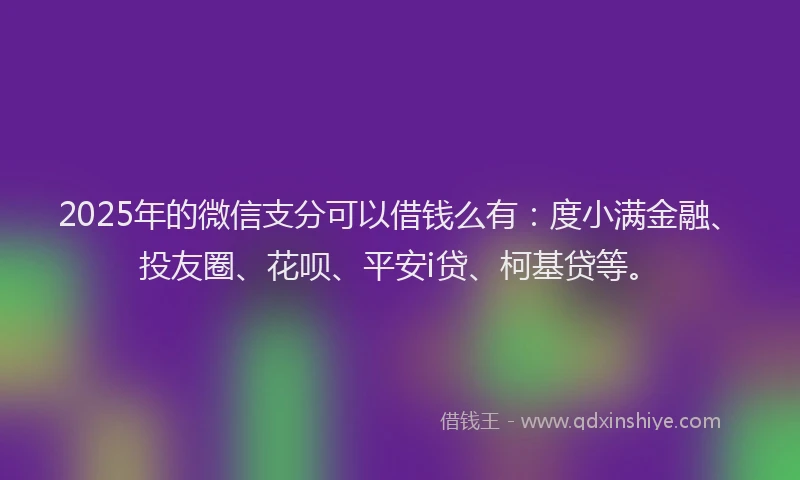 2025年的微信支分可以借钱么有：度小满金融、投友圈、花呗、平安i贷、柯基贷等。