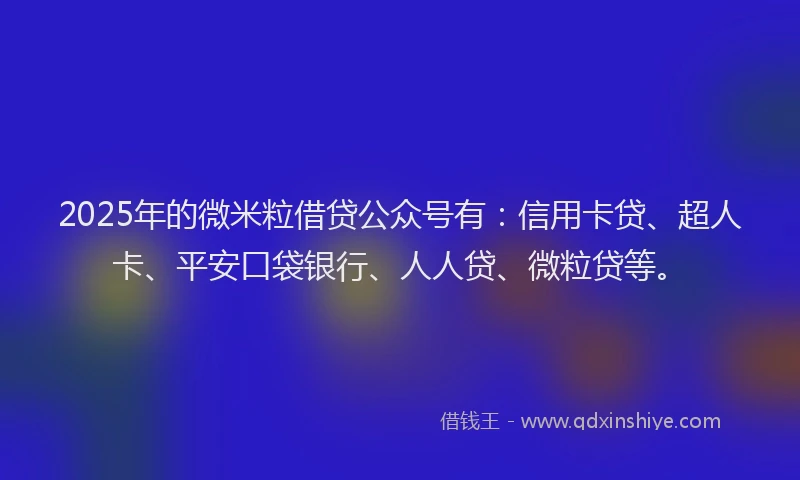 2025年的微米粒借贷公众号有：信用卡贷、超人卡、平安口袋银行、人人贷、微粒贷等。