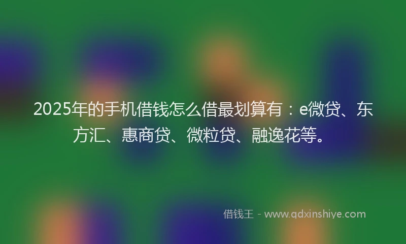 2025年的手机借钱怎么借最划算有：e微贷、东方汇、惠商贷、微粒贷、融逸花等。