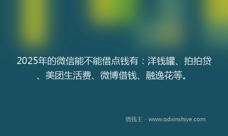 2025年的微信能不能借点钱有：洋钱罐、拍拍贷、美团生活费、微博借钱、融逸花等。