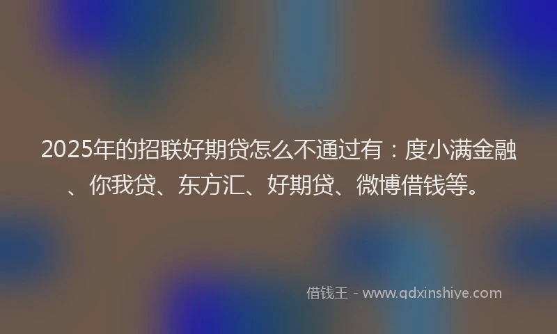 2025年的招联好期贷怎么不通过有：度小满金融、你我贷、东方汇、好期贷、微博借钱等。