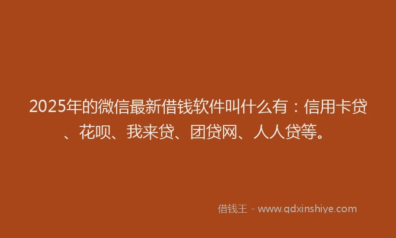 2025年的微信最新借钱软件叫什么有：信用卡贷、花呗、我来贷、团贷网、人人贷等。
