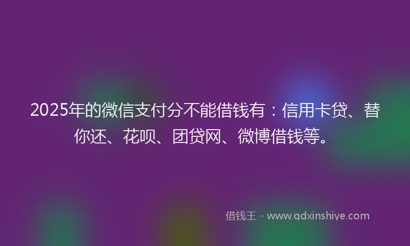 2025年的微信支付分不能借钱有：信用卡贷、替你还、花呗、团贷网、微博借钱等。