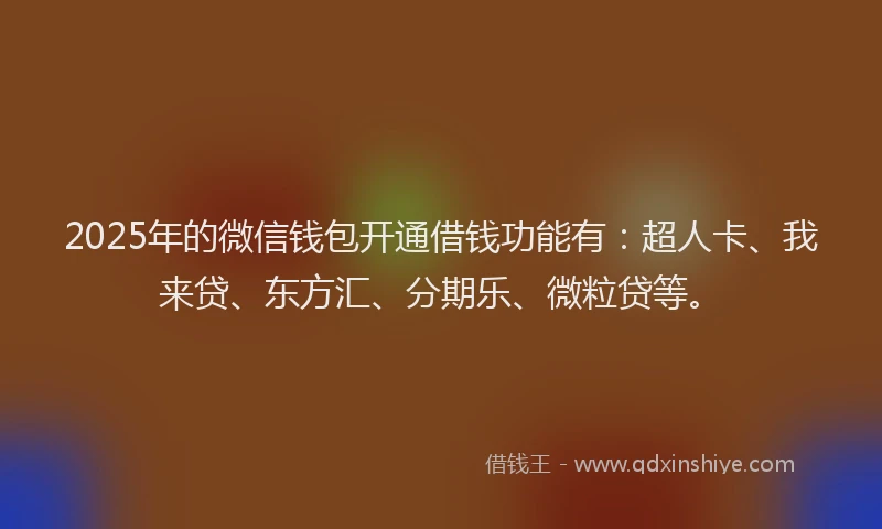 2025年的微信钱包开通借钱功能有：超人卡、我来贷、东方汇、分期乐、微粒贷等。