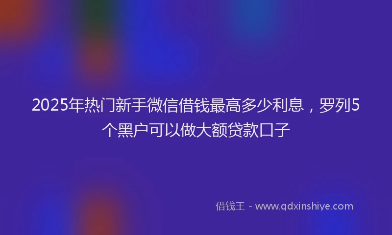 2025年热门新手微信借钱最高多少利息，罗列5个黑户可以做大额贷款口子