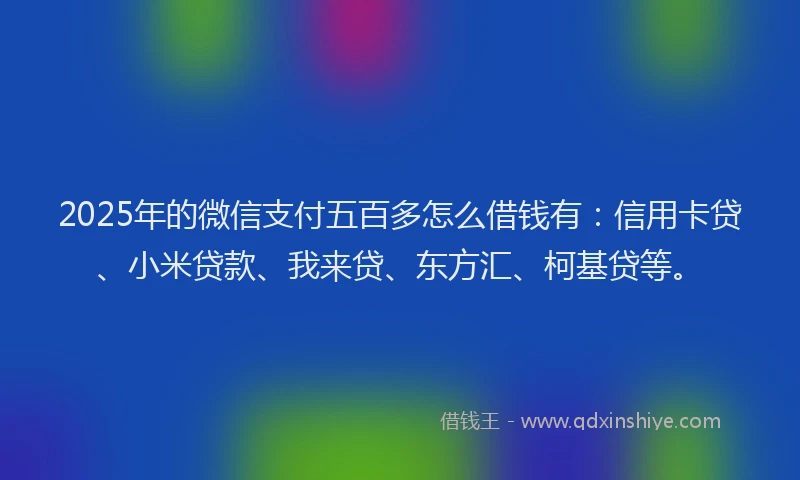 2025年的微信支付五百多怎么借钱有：信用卡贷、小米贷款、我来贷、东方汇、柯基贷等。