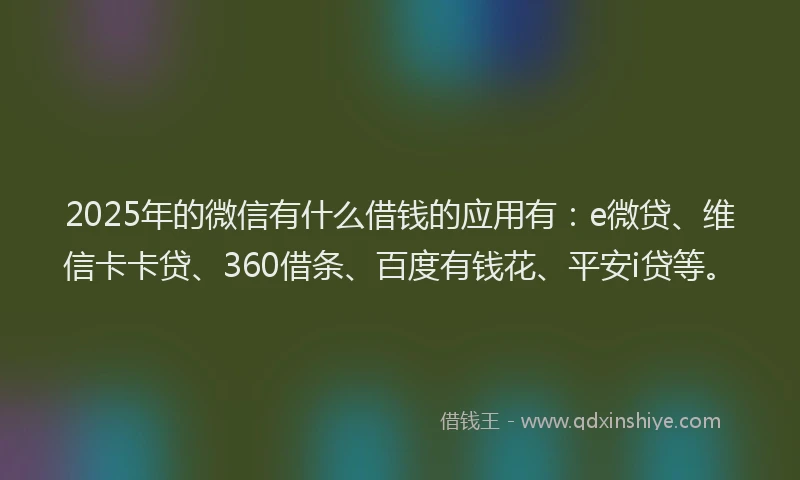 2025年的微信有什么借钱的应用有：e微贷、维信卡卡贷、360借条、百度有钱花、平安i贷等。