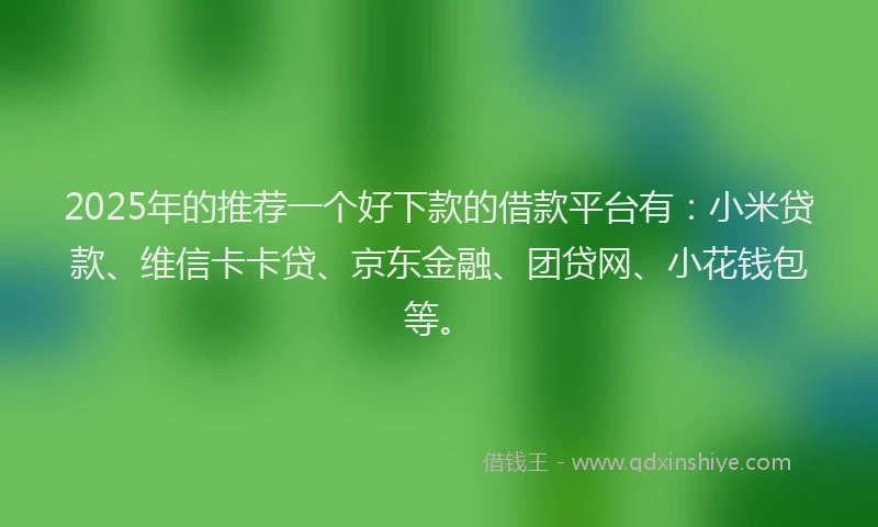 2025年的推荐一个好下款的借款平台有：小米贷款、维信卡卡贷、京东金融、团贷网、小花钱包等。