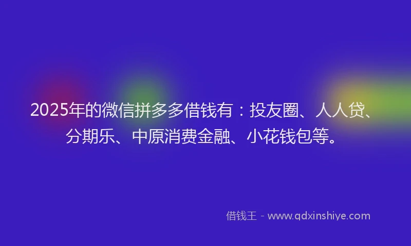 2025年的微信拼多多借钱有：投友圈、人人贷、分期乐、中原消费金融、小花钱包等。