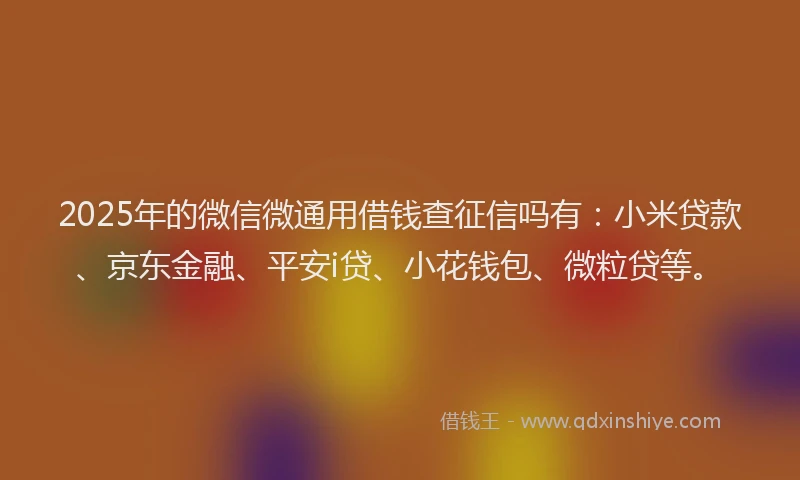 2025年的微信微通用借钱查征信吗有：小米贷款、京东金融、平安i贷、小花钱包、微粒贷等。