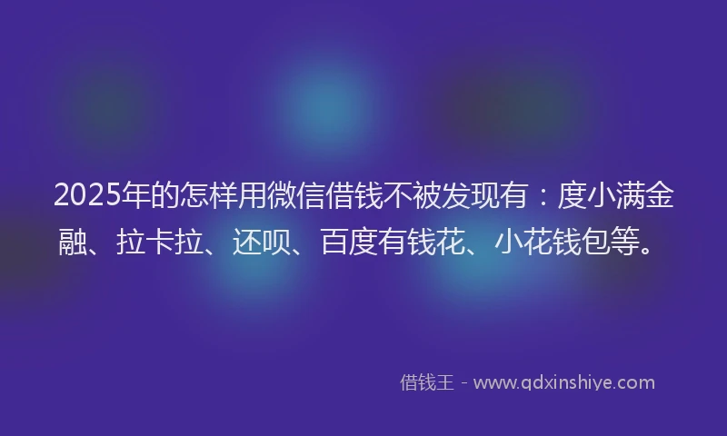 2025年的怎样用微信借钱不被发现有：度小满金融、拉卡拉、还呗、百度有钱花、小花钱包等。