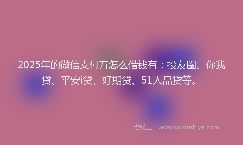 2025年的微信支付方怎么借钱有：投友圈、你我贷、平安i贷、好期贷、51人品贷等。
