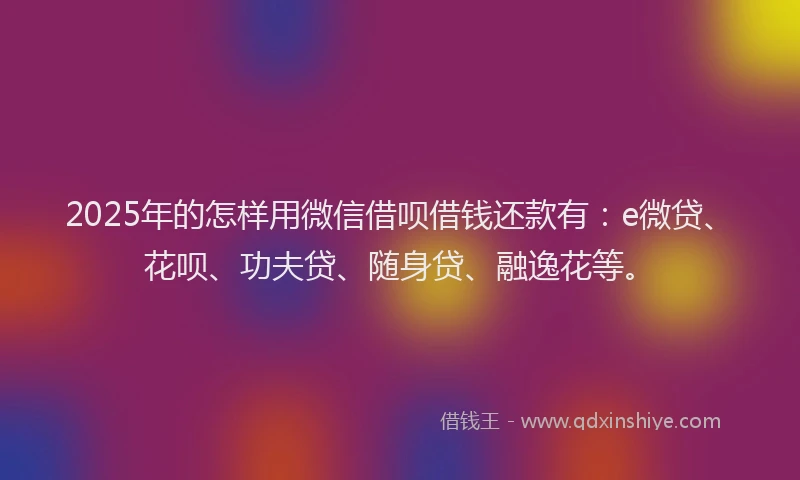 2025年的怎样用微信借呗借钱还款有：e微贷、花呗、功夫贷、随身贷、融逸花等。
