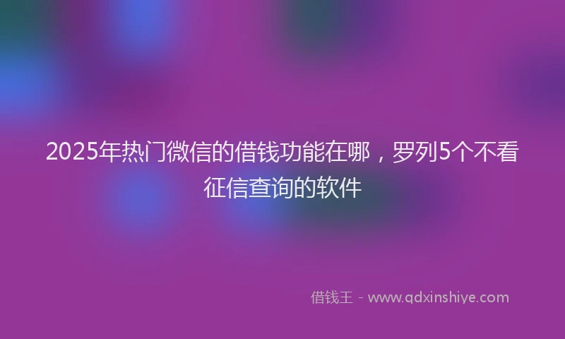 2025年热门微信的借钱功能在哪，罗列5个不看征信查询的软件