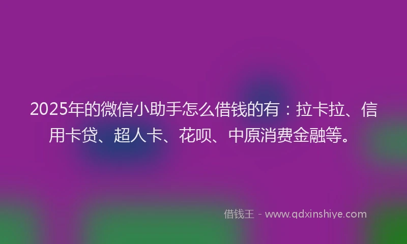 2025年的微信小助手怎么借钱的有：拉卡拉、信用卡贷、超人卡、花呗、中原消费金融等。