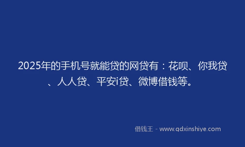 2025年的手机号就能贷的网贷有：花呗、你我贷、人人贷、平安i贷、微博借钱等。