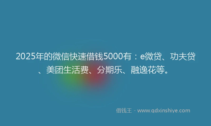 2025年的微信快速借钱5000有：e微贷、功夫贷、美团生活费、分期乐、融逸花等。