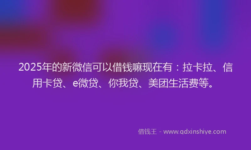 2025年的新微信可以借钱嘛现在有：拉卡拉、信用卡贷、e微贷、你我贷、美团生活费等。